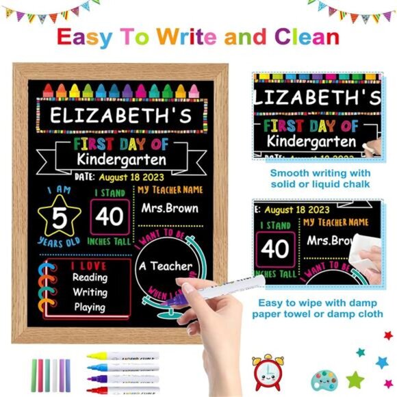 Kids WhatSign First Day of School Wood Board 10.3" X 13.2"  Sign for‎ Girls Boy - Picture 2 of 6